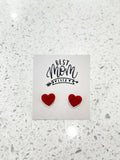 Red Glitter Heart Studs, Best Mom Ever, Jewelry, Christmas