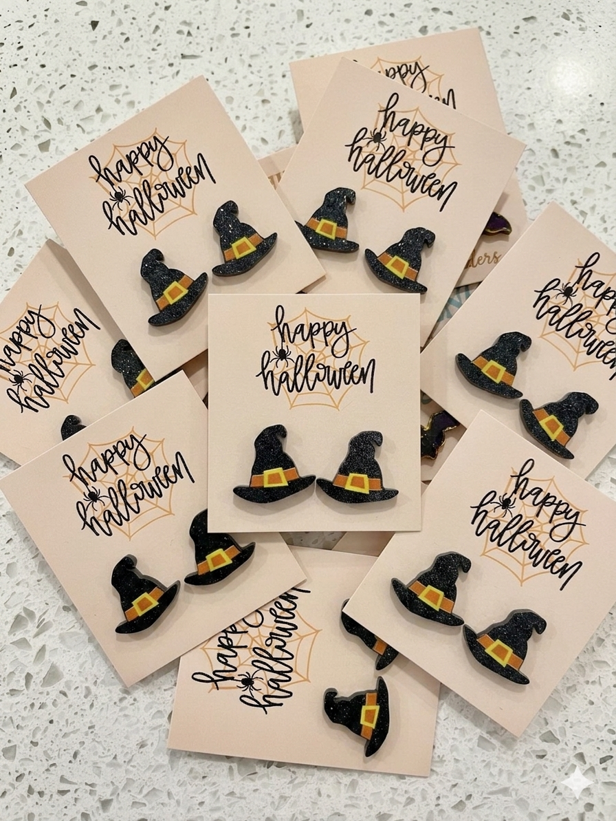 Witch Hat Earrings, Halloween Studs, Witchy Jewelry