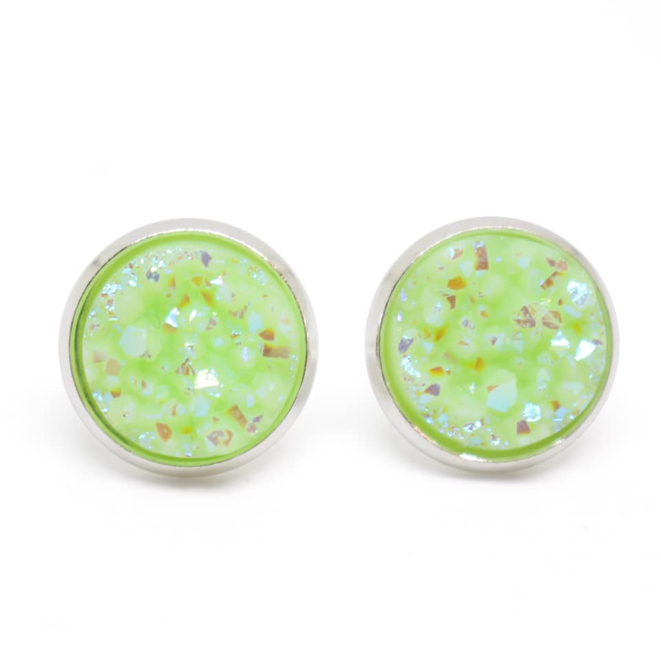 Pastel Green Stud Druzy Earrings