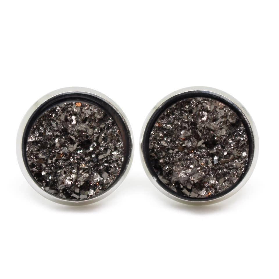 Gunmetal Druzy Earrings, Druzy Studs 