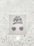 Silver Glitter Heart Studs, Best Mom Ever, Christmas Gifts