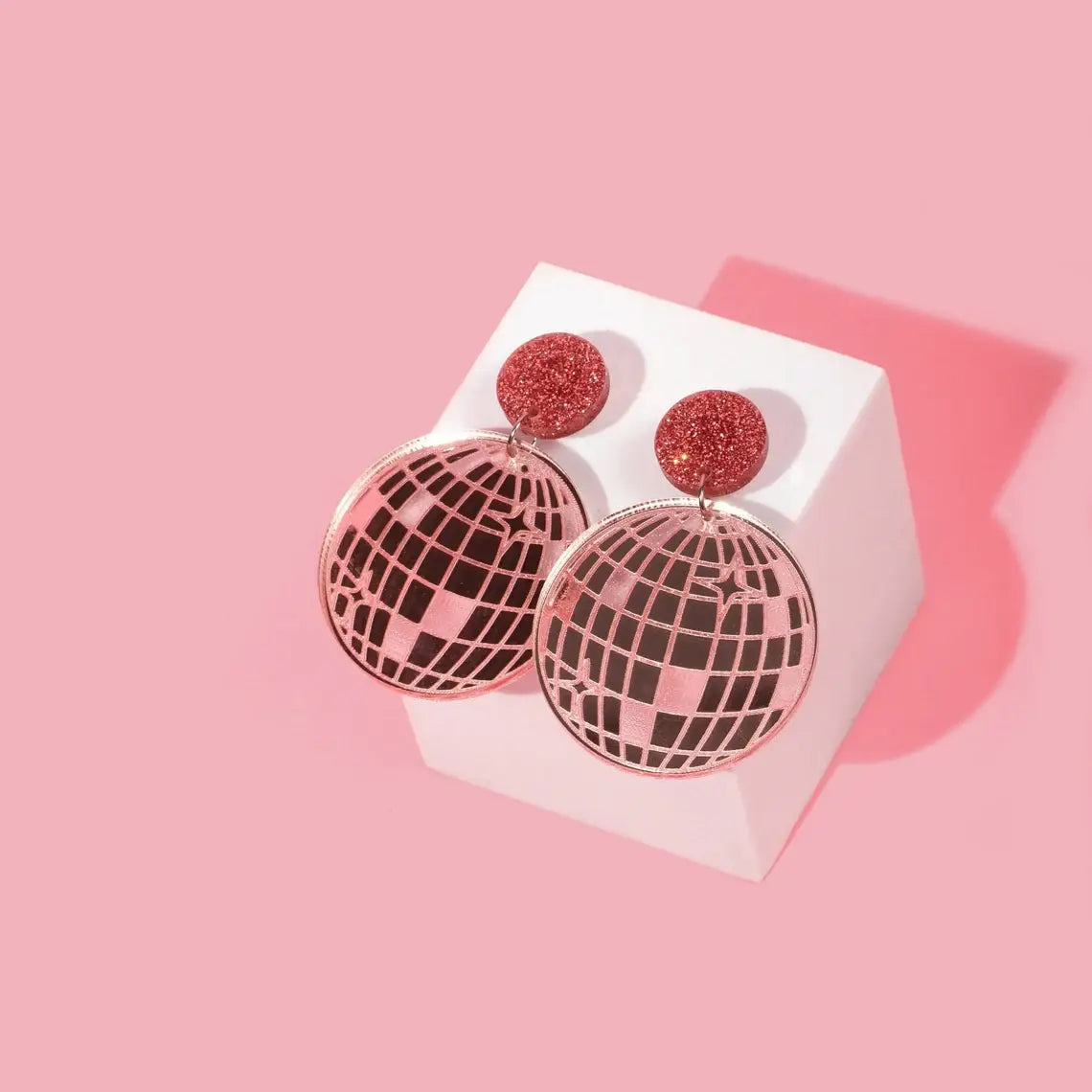 Pink Disco Ball Earrings, Mirrorball Earrings, Bachelorette