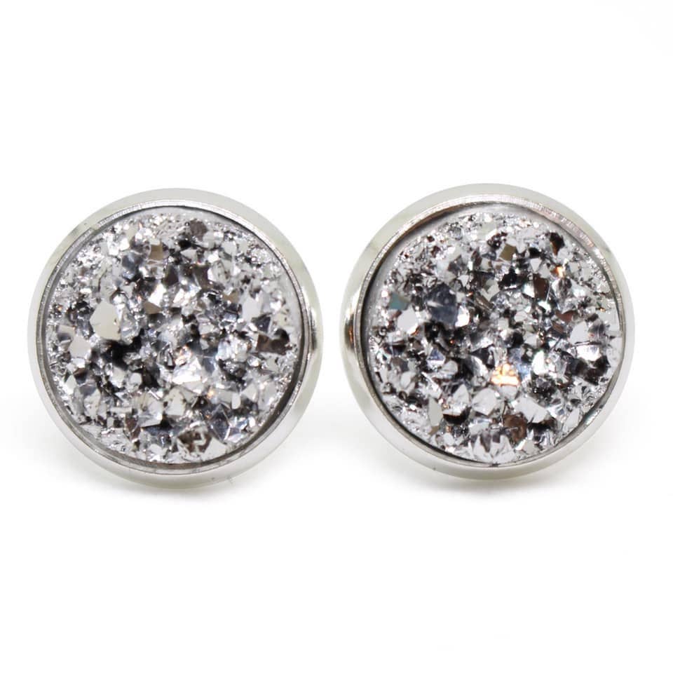 Silver Druzy Earrings, Druzy Studs