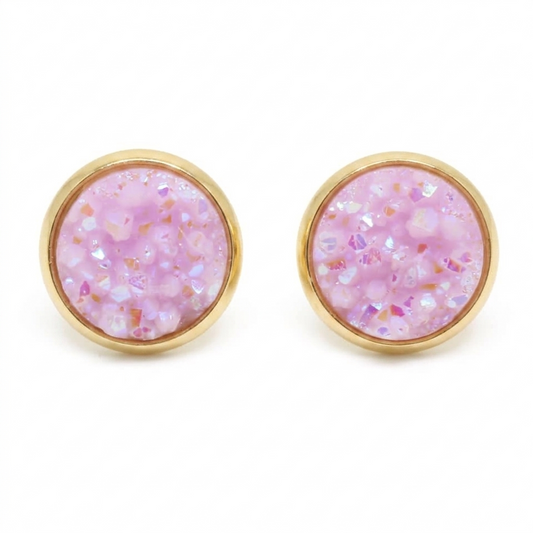 Pastel Pink Stud Druzy Earrings