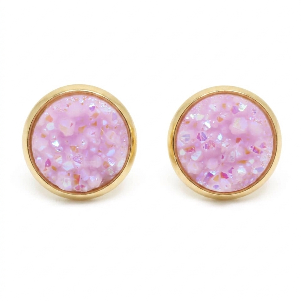 Pastel Pink Stud Druzy Earrings