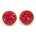 Pastel Red Stud Druzy Earrings