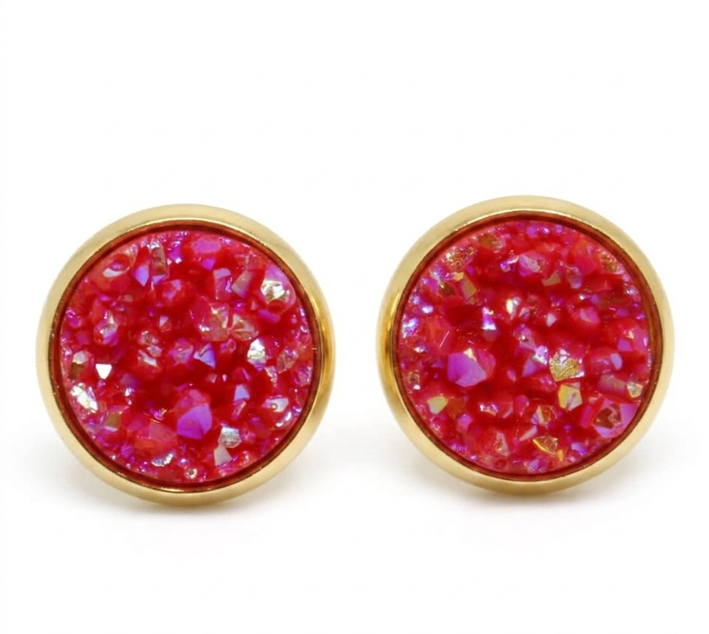Pastel Red Stud Druzy Earrings