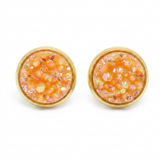 Pastel Orange Stud Druzy Earrings