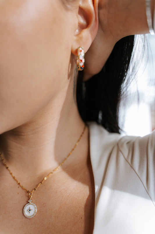 Gold Floral Enamel Hoops