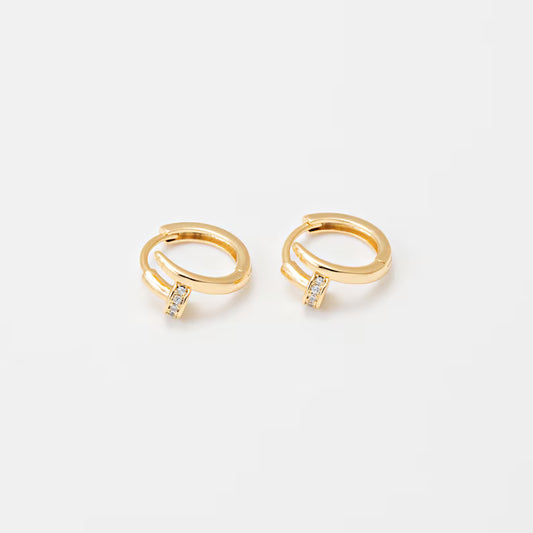 Nail CZ Gold Huggie Hoop