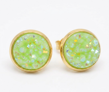 Pastel Green Stud Druzy Earrings